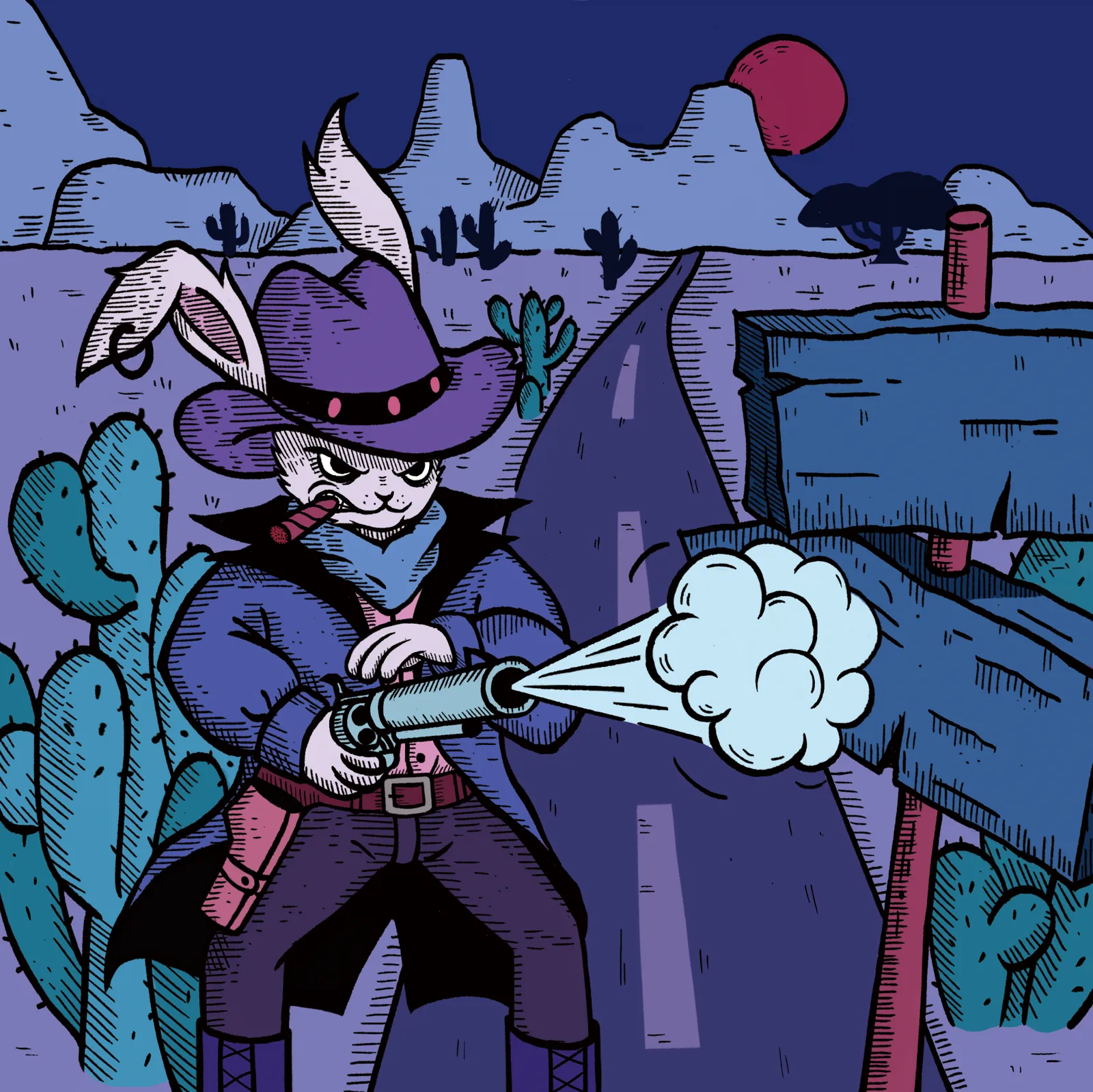 BLAST cowboy hare illustration